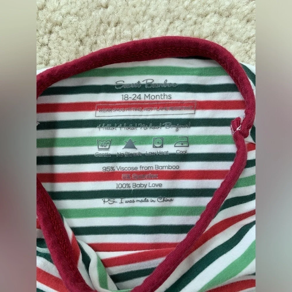 Sweet Bamboo Size 18-24 Months Red and Green Striped Pajamas